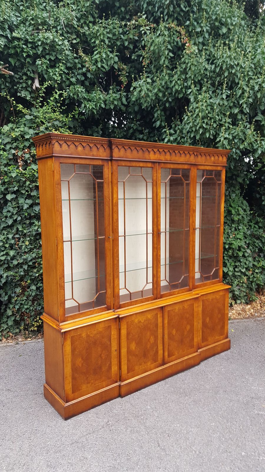 Antique Style Walnut Breakfront Library Bookcase photo vinterior