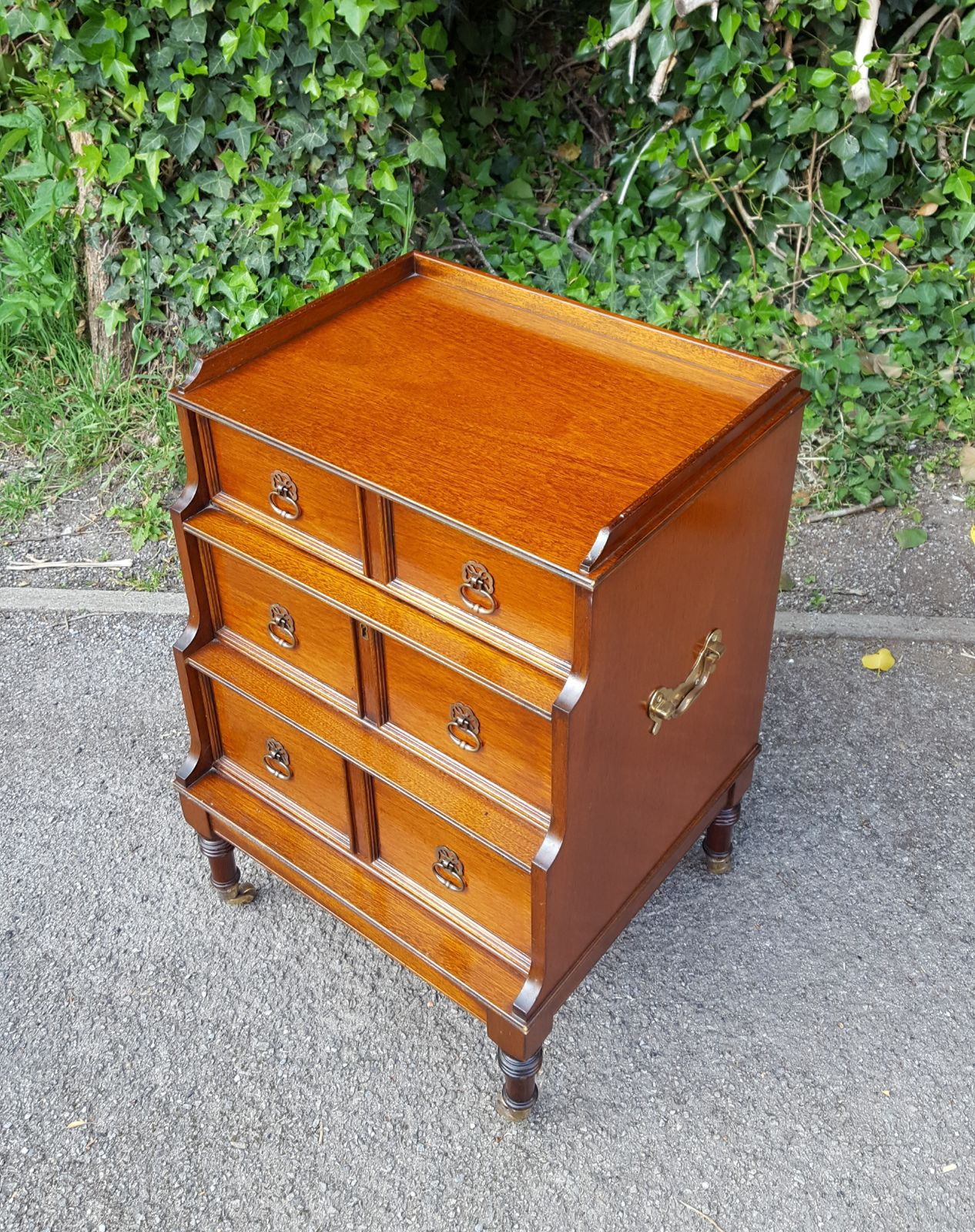 Mahogany Campaign Waterfall Front Chest Of Drawers photo vintage