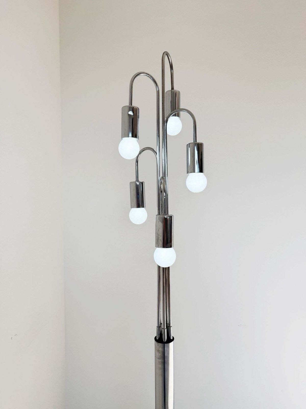 Vintage Floor Lamp In Chromed Metal, With A Sculptural And Luminous Design. photo furniture
