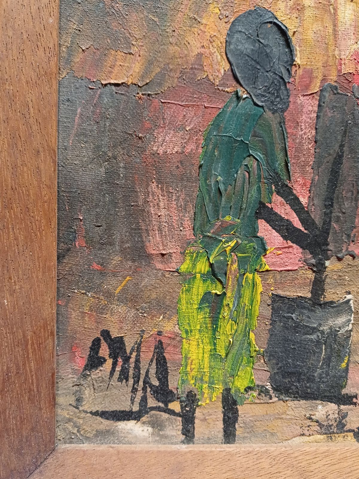 Oil On Canvas Of An African Village Scene   Indistinctly Signed Dma photo furniture