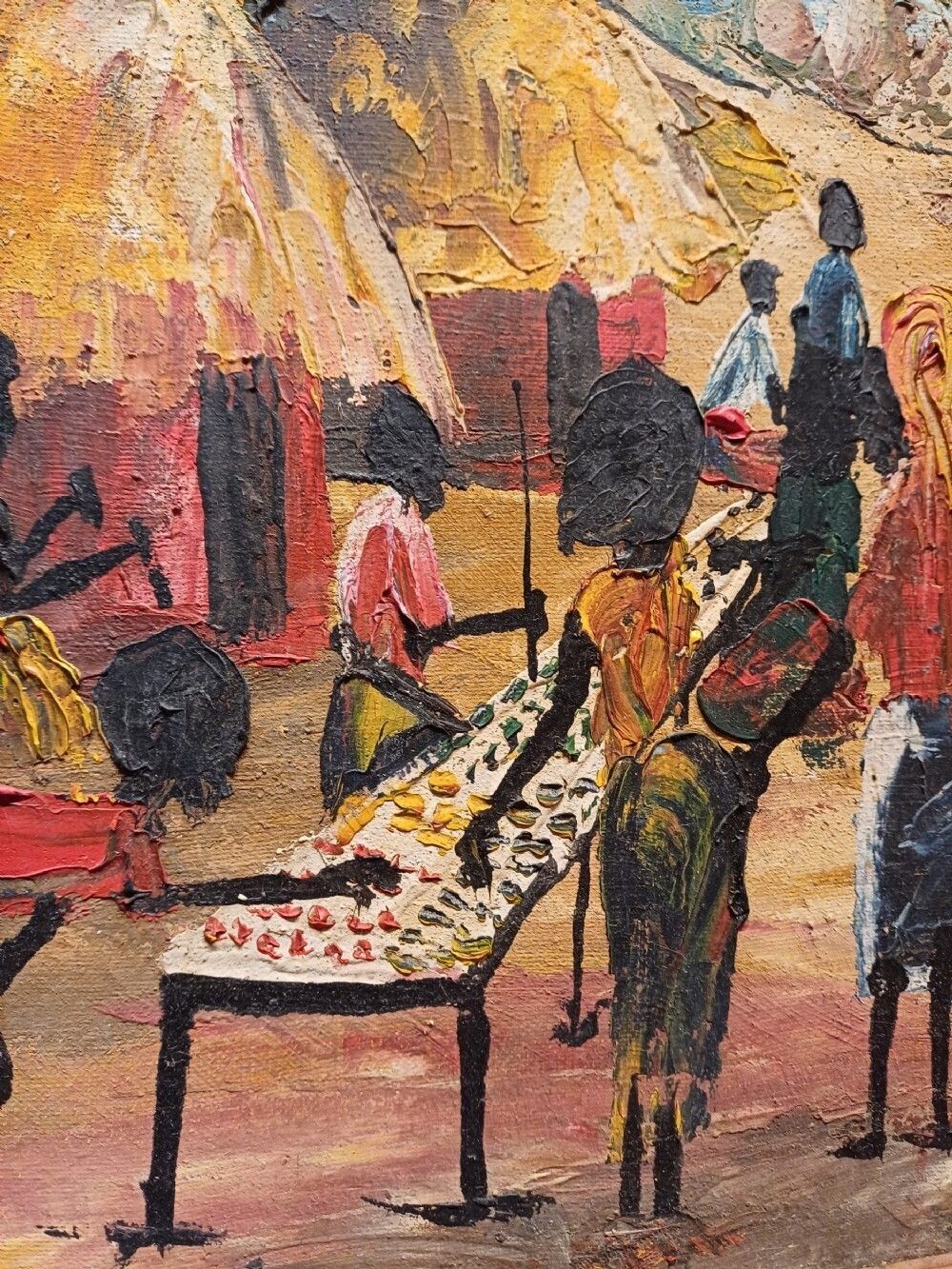 Oil On Canvas Of An African Village Scene   Indistinctly Signed Dma photo for sale