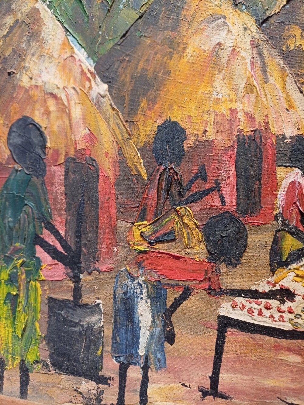 photo for sale Oil On Canvas Of An African Village Scene   Indistinctly Signed Dma