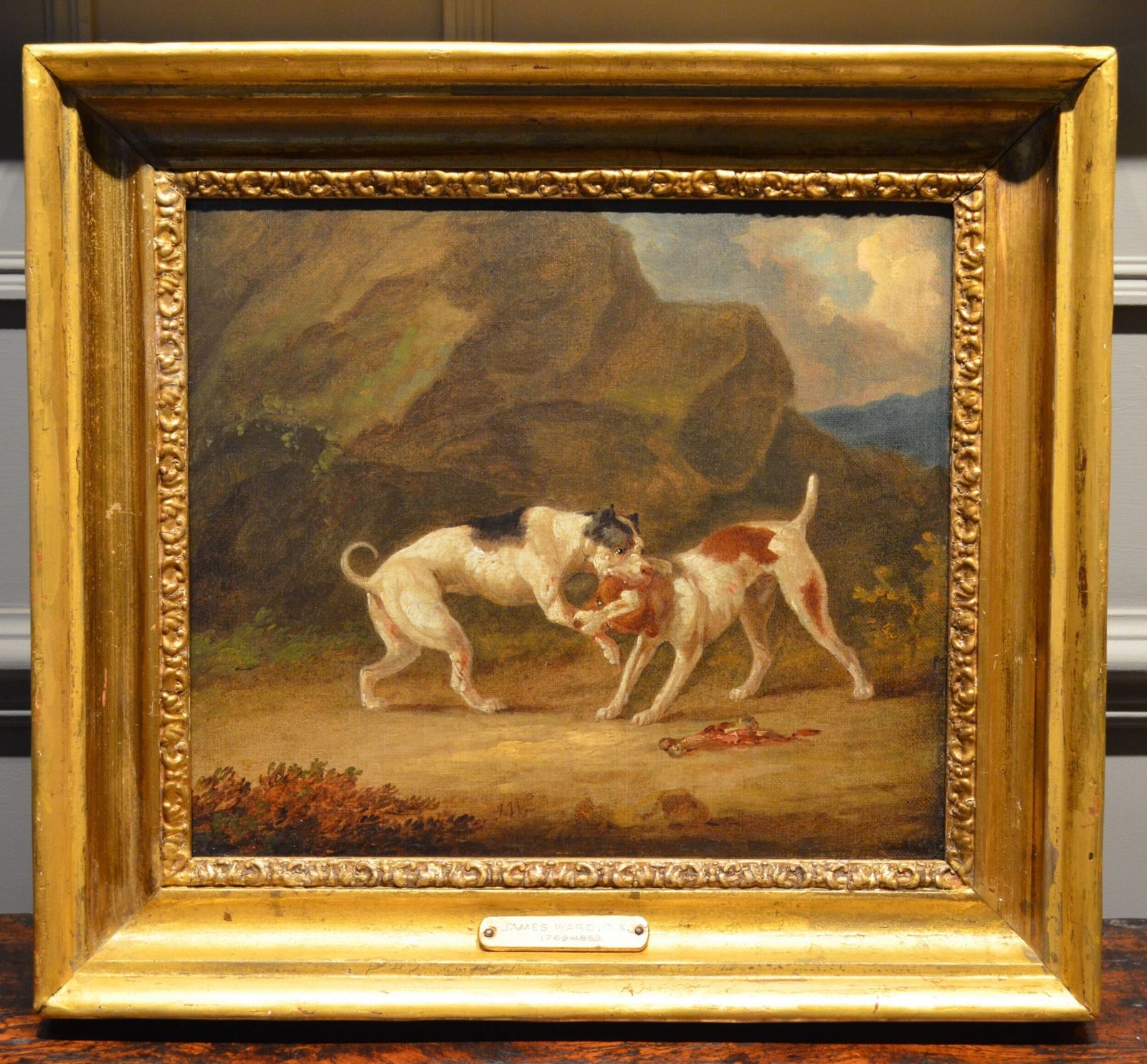 Fabulous Oil Painting Of Fighting Dogs By James Ward Ra 1769   1859 photo furniture