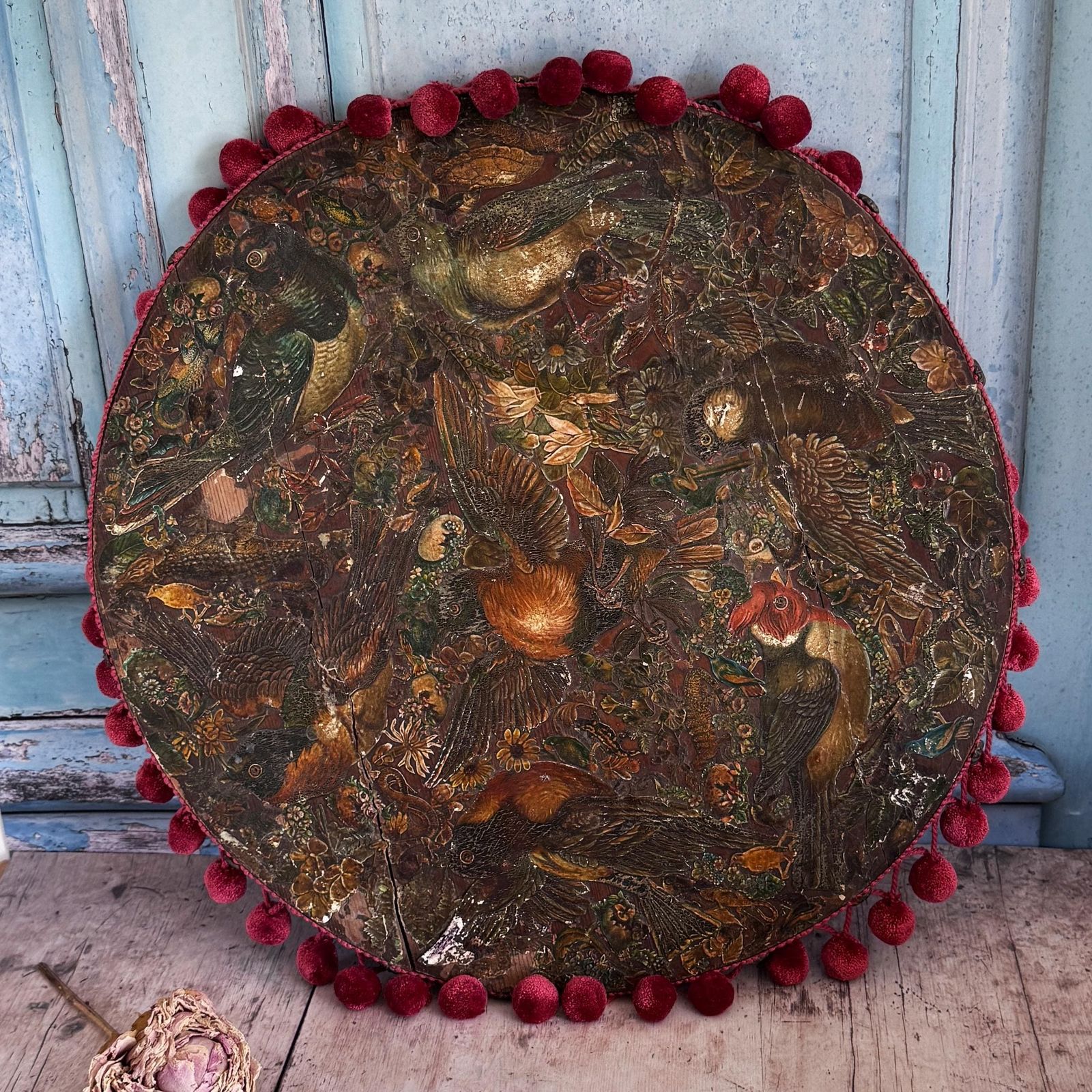 Antique Round Bird Decoupage Artwork photo vintage