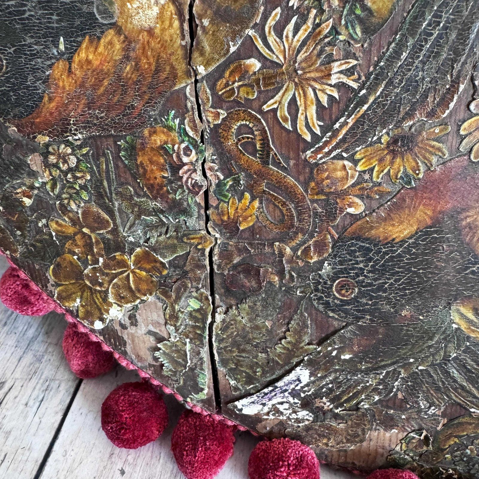 photo for sale Antique Round Bird Decoupage Artwork