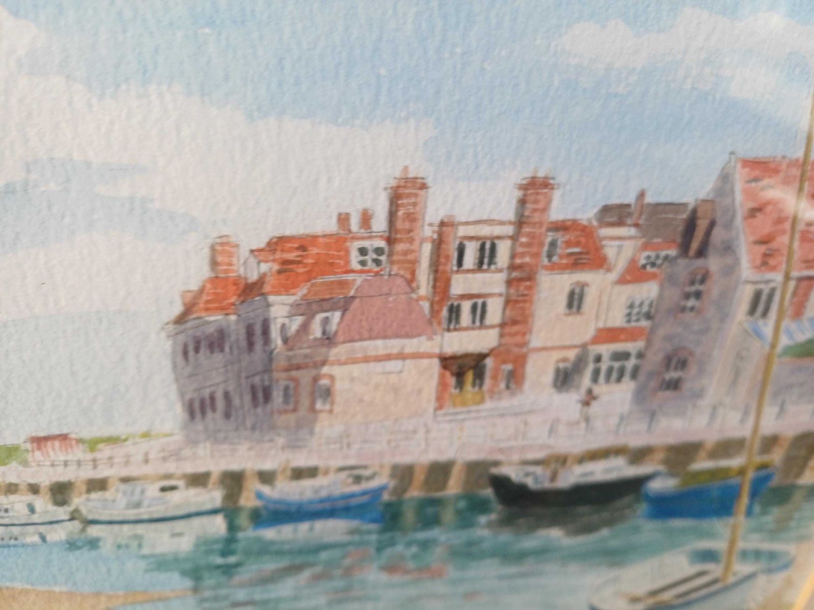 Framed Watercolour Harbour Painting Of Blakeney, Norfolk By A. Holness, Vintage Coastal Art photo 85.0