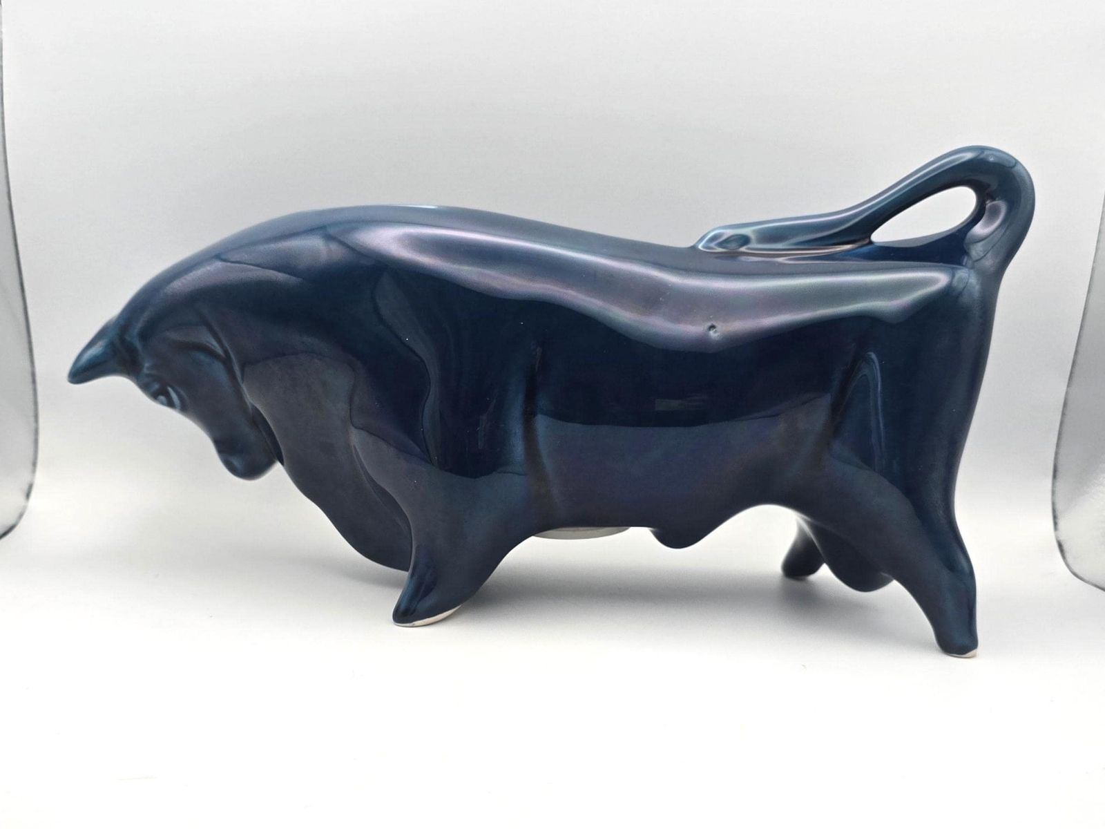 Vintage Trentham Studio Pottery Blue Bull Money Box   Petrol Blue / Teal Large Ceramic By Colin Melbourne photo for sale