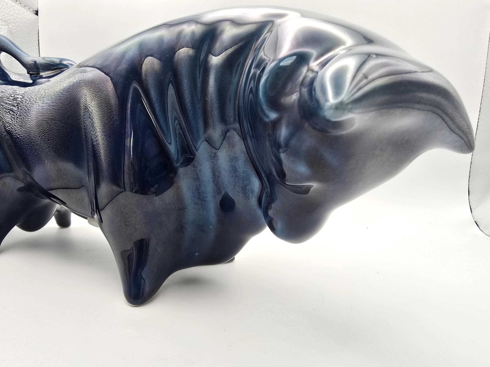Art Vintage Trentham Studio Pottery Blue Bull Money Box   Petrol Blue / Teal Large Ceramic By Colin Melbourne photo