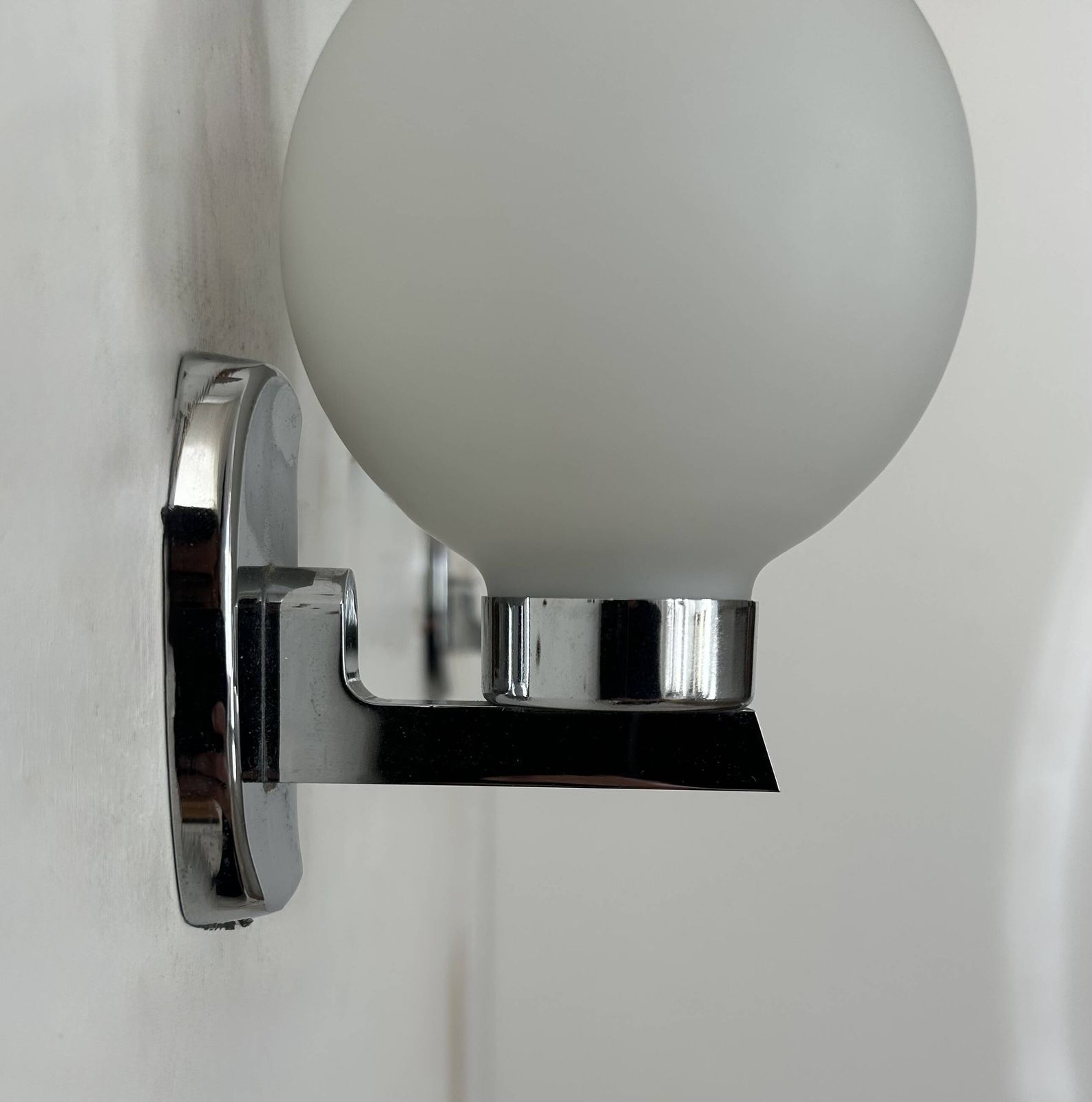 Pair Of Vintage Wall Lights In Chrome And Frosted Glass, France, 1960 photo 474.0