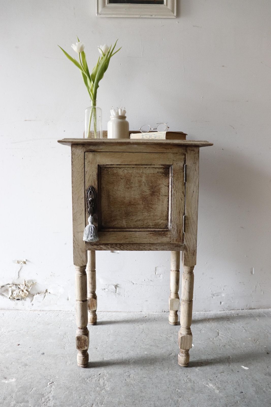 Stripped French Oak Washstand Or Bedside Cabinet With Duck Egg Interior photo furniture