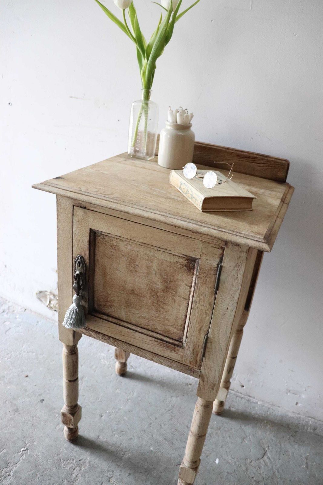 Stripped French Oak Washstand Or Bedside Cabinet With Duck Egg Interior photo Furniture