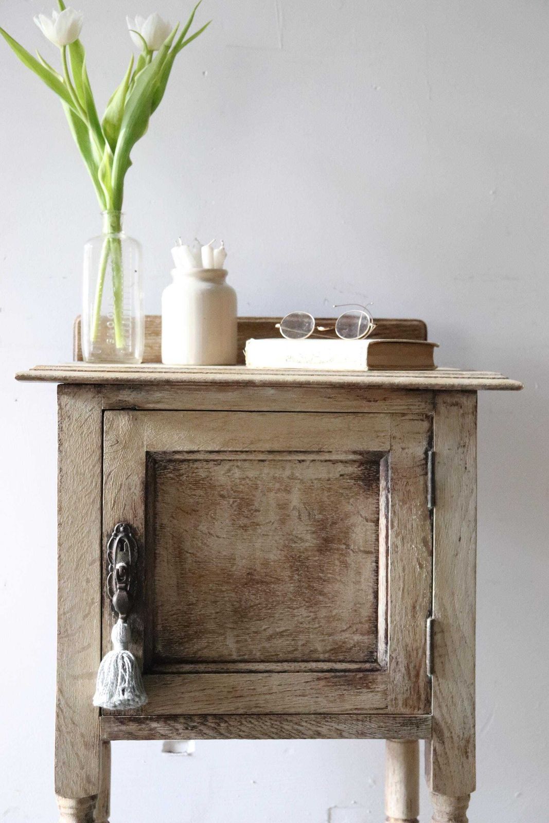 Stripped French Oak Washstand Or Bedside Cabinet With Duck Egg Interior photo 450.0