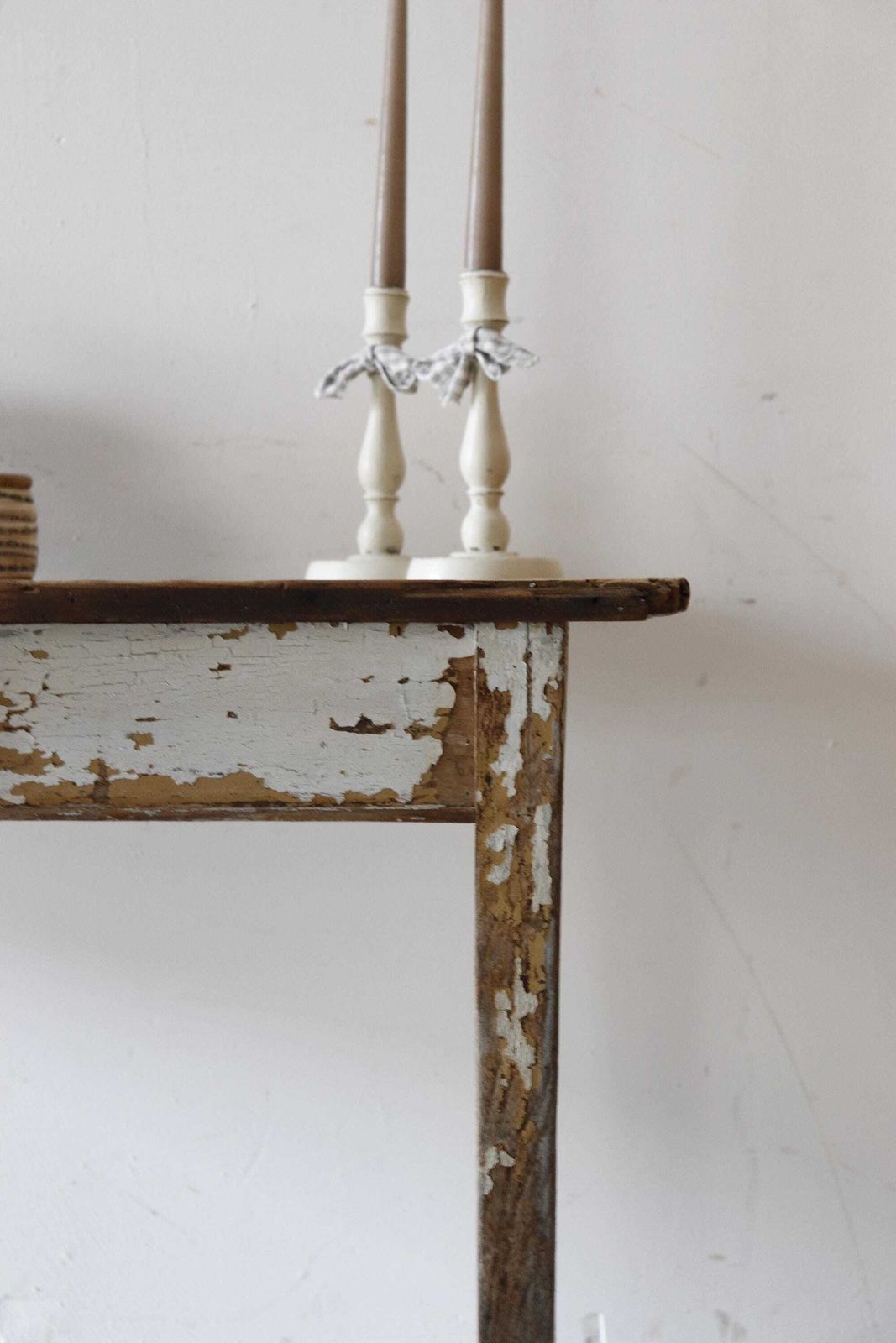 Original French Pine Kitchen Table Or Desk With White Painted And Distressed Finish photo 750.0