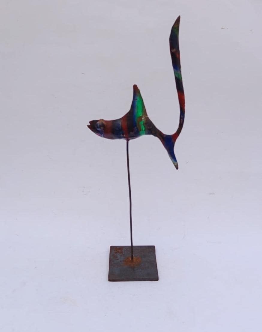 Painted Iron Fish Sculpture Designed By Giovanni Tamburelli Metal Art