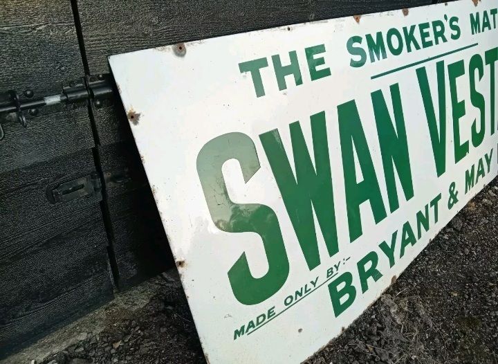 Swan Vesta Bryant May Huge Enamel Sign photo buy
