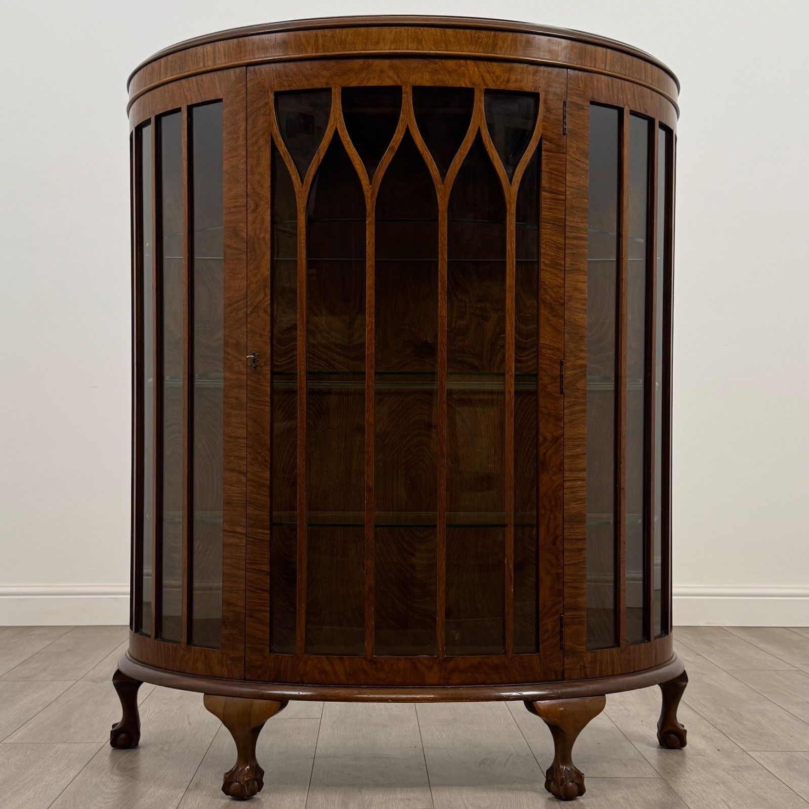 Antique 20th Century Demi Lune Display Cabinet In Mahogany