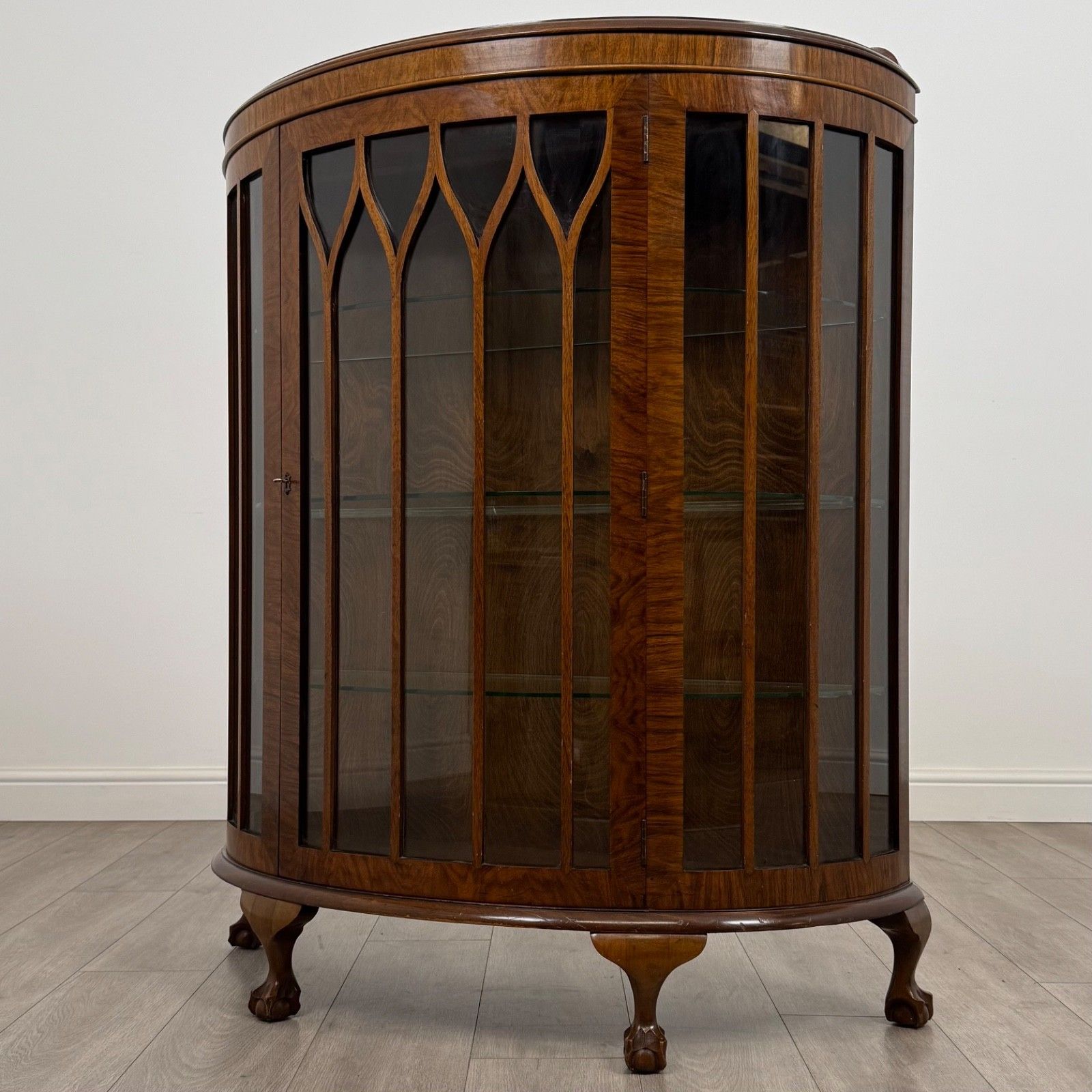 Antique 20th Century Demi Lune Display Cabinet In Mahogany photo for sale