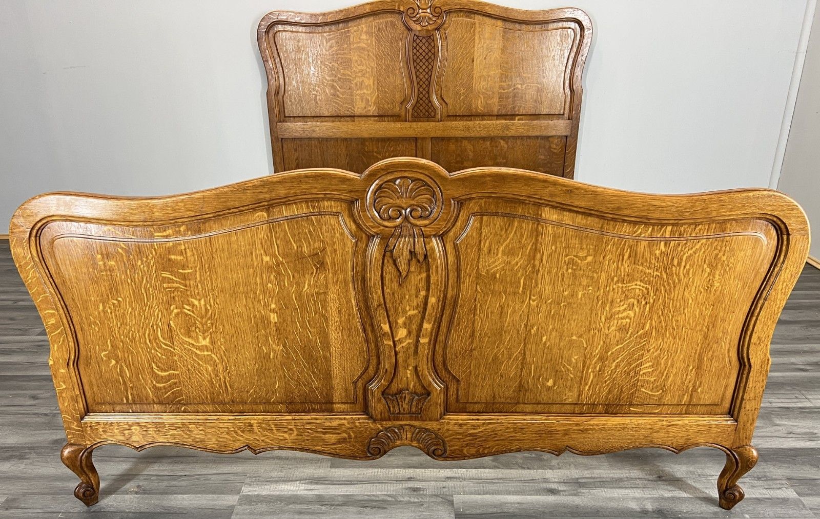 Bed Vintage French Louis XVI Double Bed Frame Oak Carved Headboard Lot 4588 photo for sale