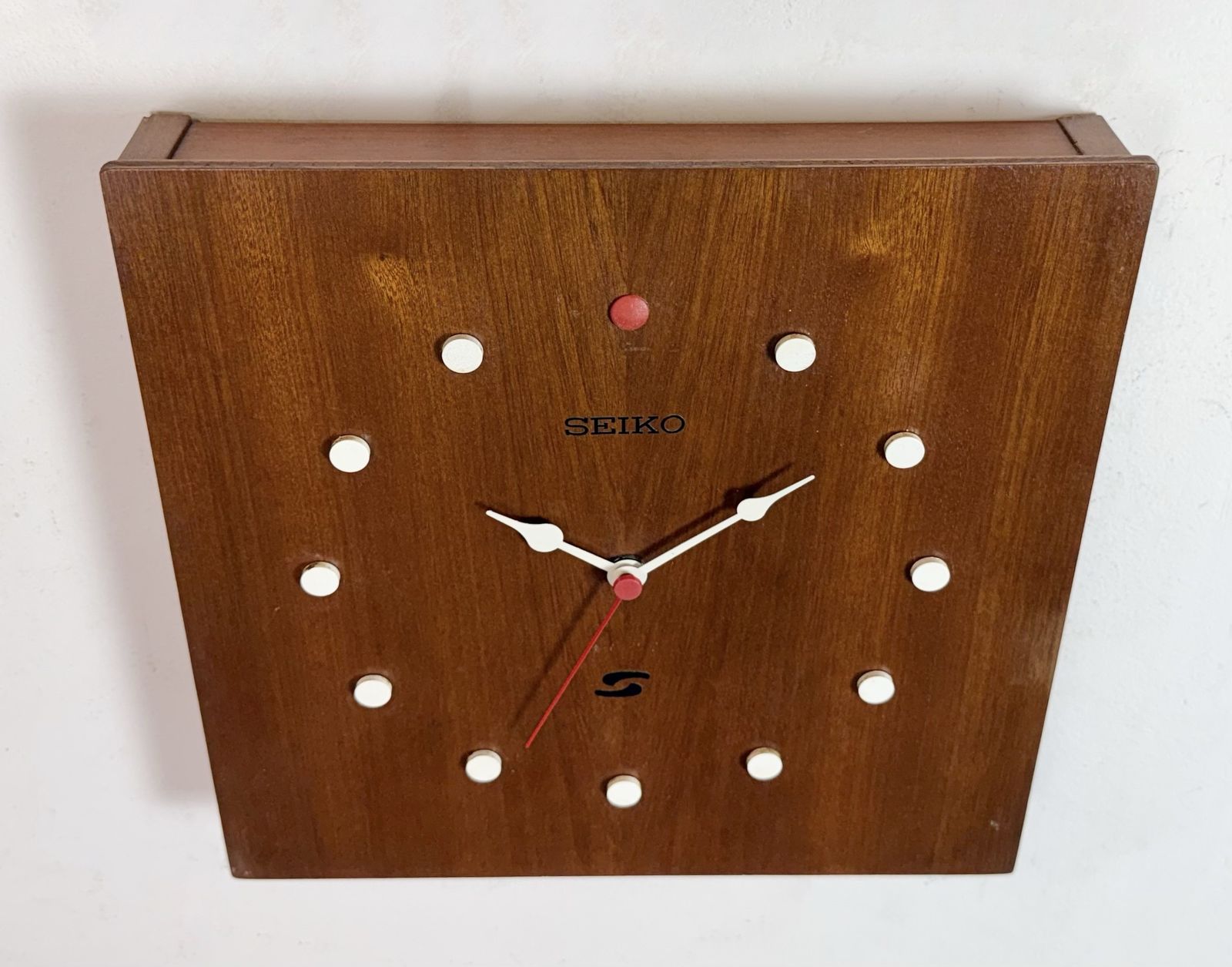 Vintage Brown Wooden Wall Clock From Seiko, 1980s photo for sale