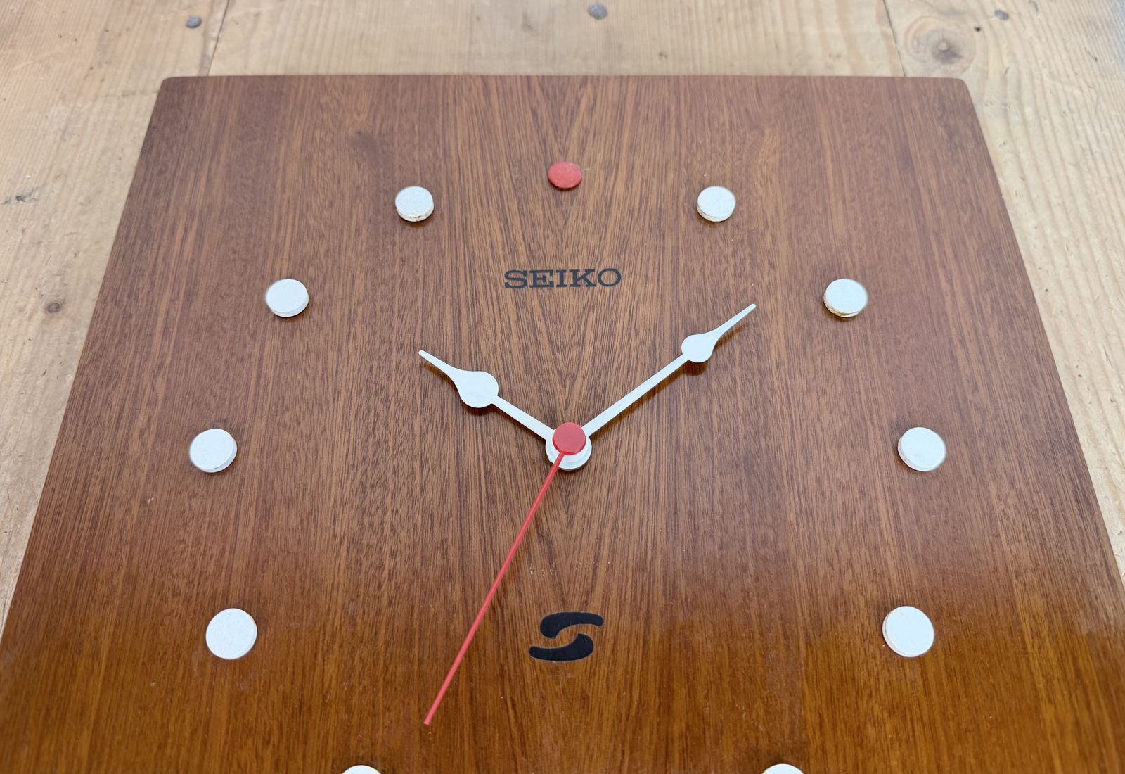 Home Decor Vintage Brown Wooden Wall Clock From Seiko, 1980s photo