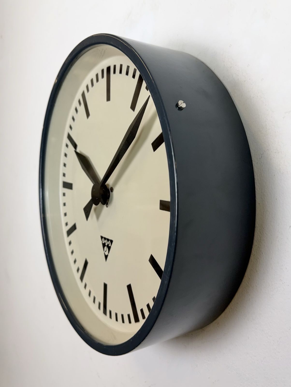 Dark Grey Industrial Factory Wall Clock From Pragotron, 1960s photo buy