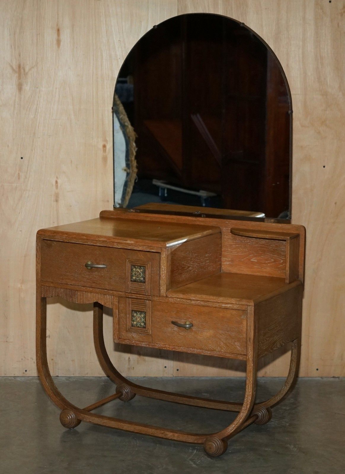 Art Deco Heals London Limed Oak Dressing Table & Stool Part Of A Large Suite photo furniture