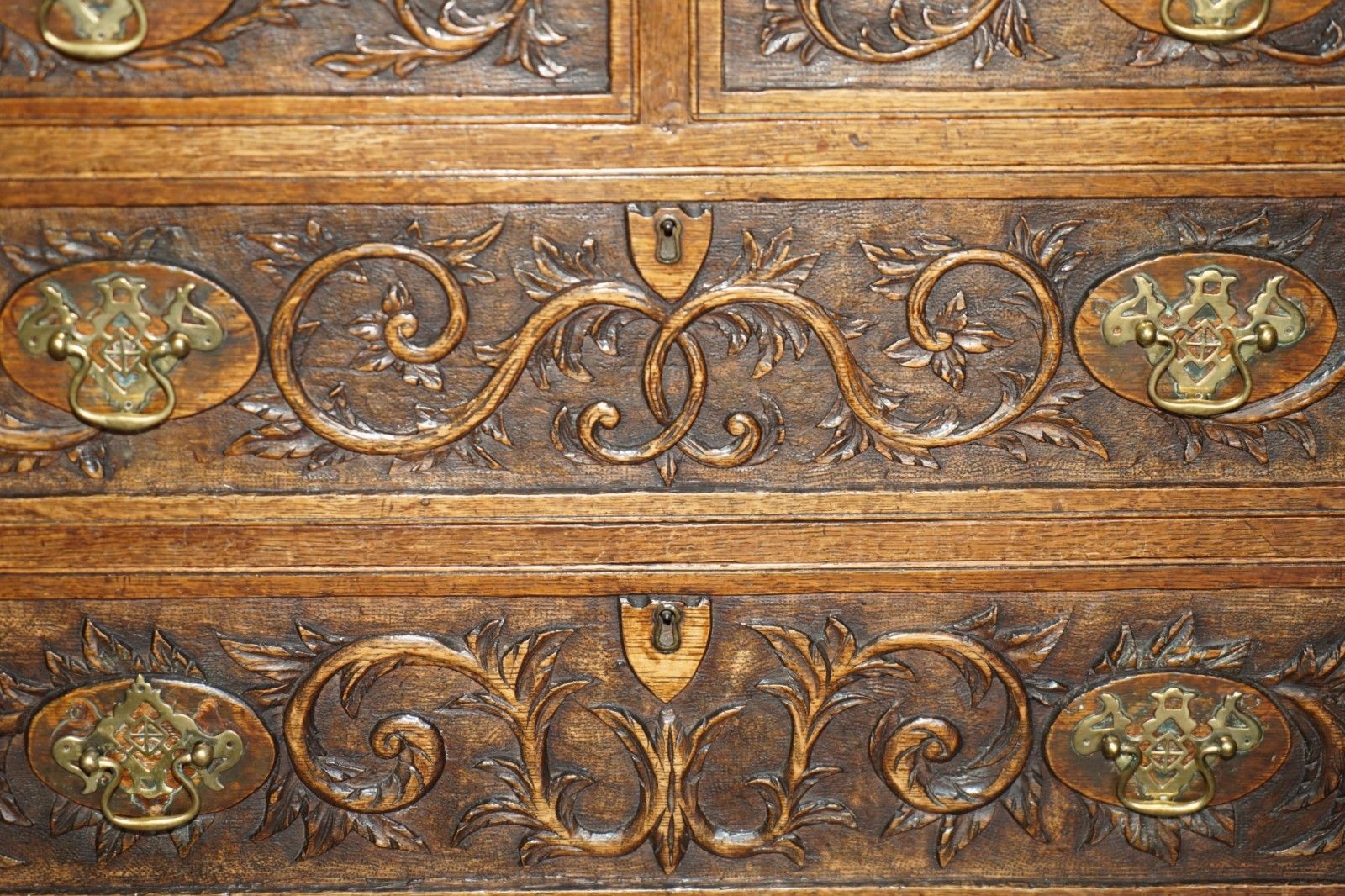 photo for sale Super Decorative Antique Victorian English Oak Heavily Carved Chest Of Drawers