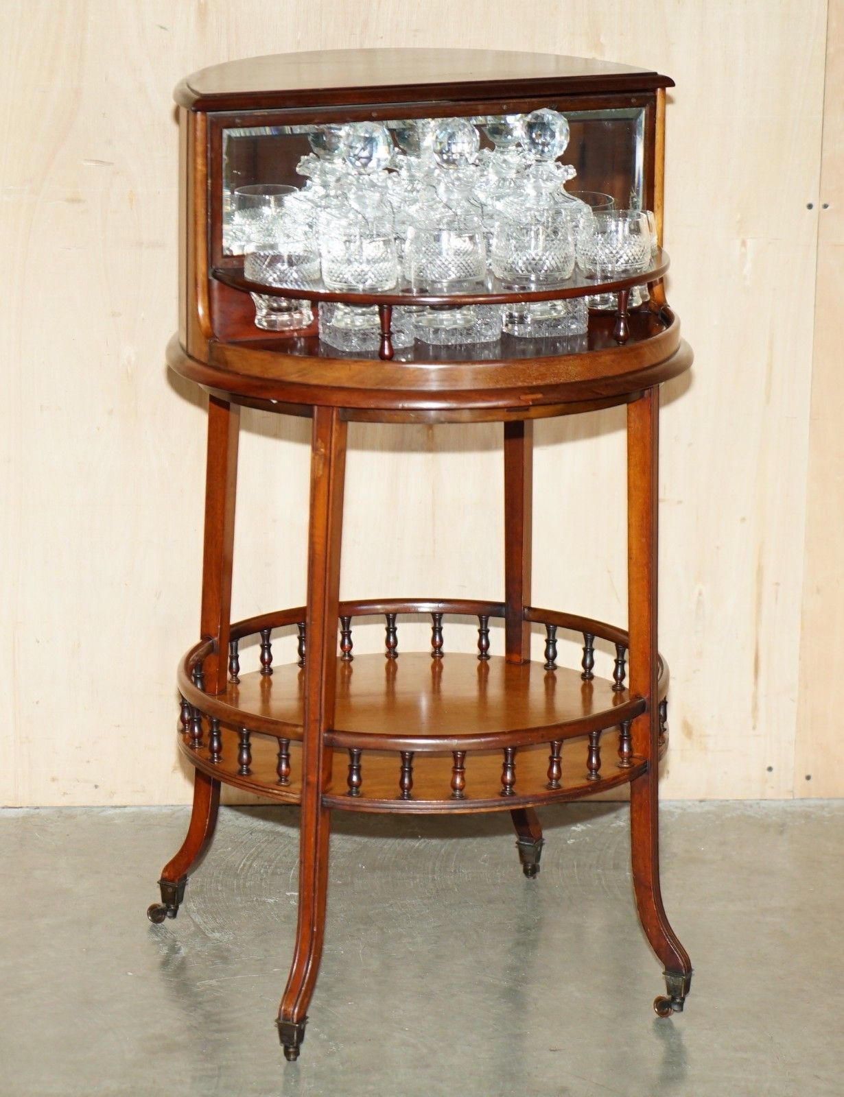 Antique Victorian 1880 Mahogany Cut Glass Crystal Spinning Drinks Cabinet Table photo furniture