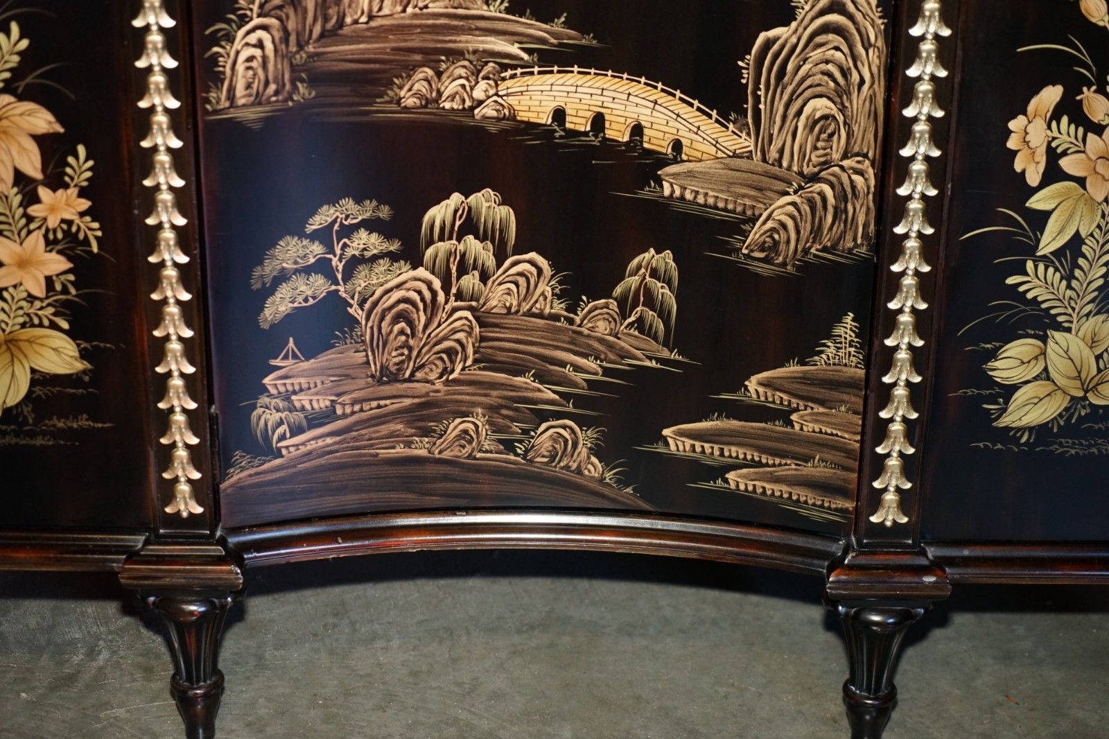 Stunning Large Marble Topped Chinese Chinoiserie Sideboard With Space For Fridge photo vintage