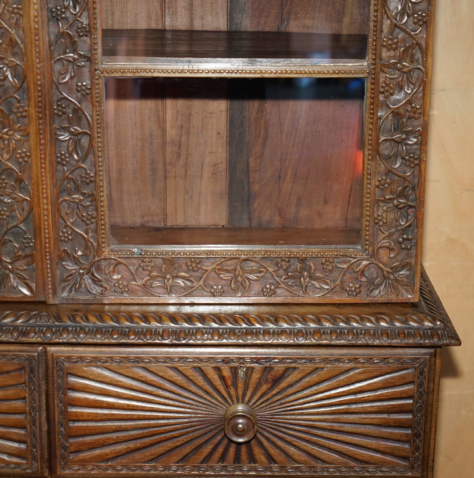 Antique 19th Century Colonial Anglo Indian Rosewood Bookcase On Chest Of Drawers photo vintage