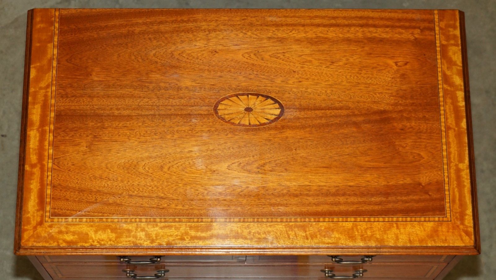 Pair Of Restored Mahogany & Satinwood Antique Sheraton Revival Chest Of Drawers photo vinterior