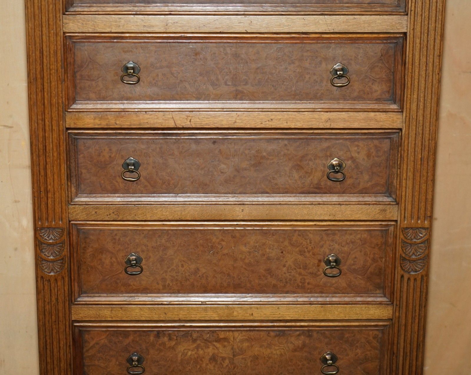 Stunning Antique Circa 1900 Pollard Burr Burl Oak Large Tallboy Chest Of Drawers photo 2950.0