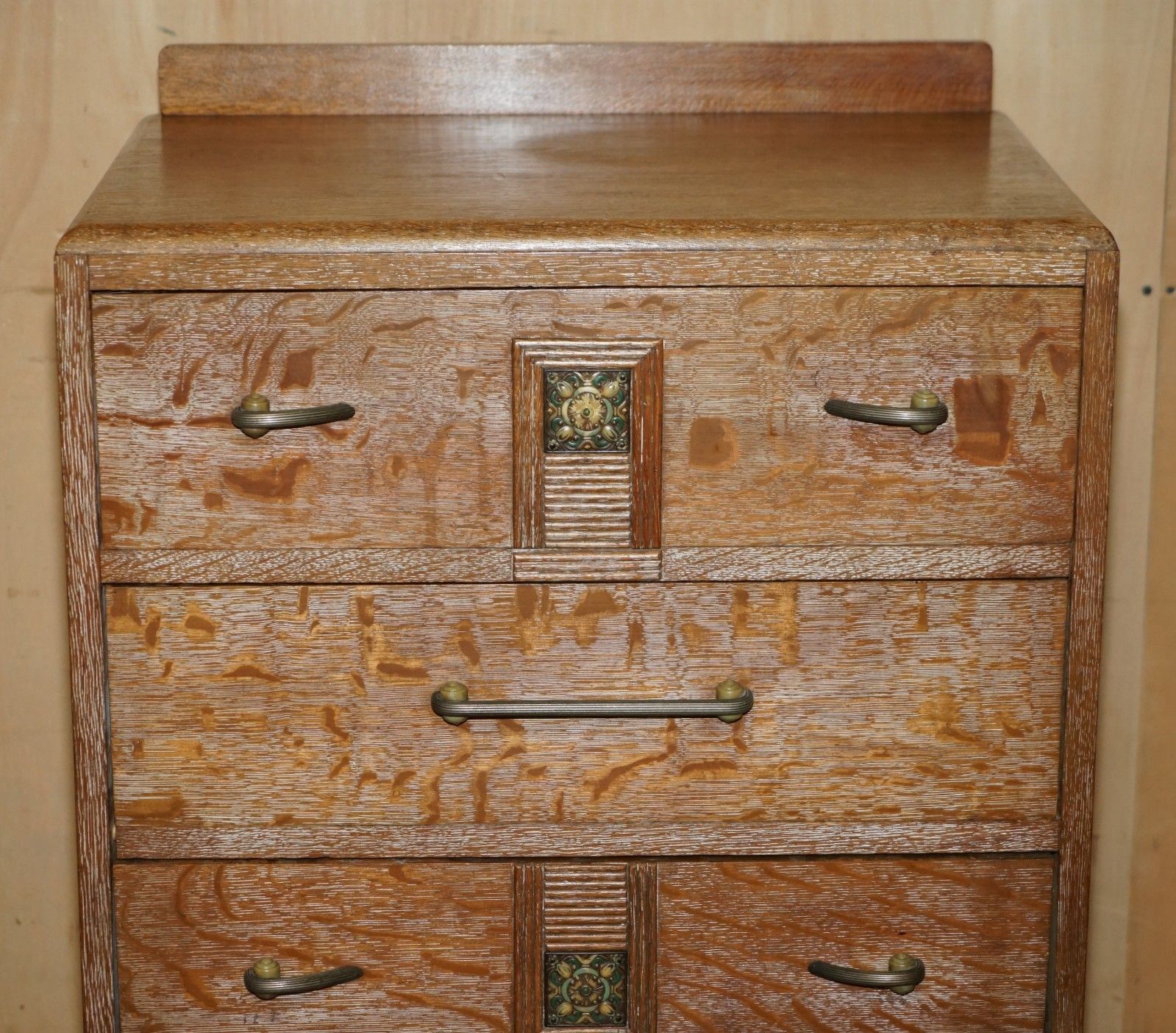 Art Deco Heals London Limed Oak Tall Chest Of Drawers Of A Large Suite photo Furniture