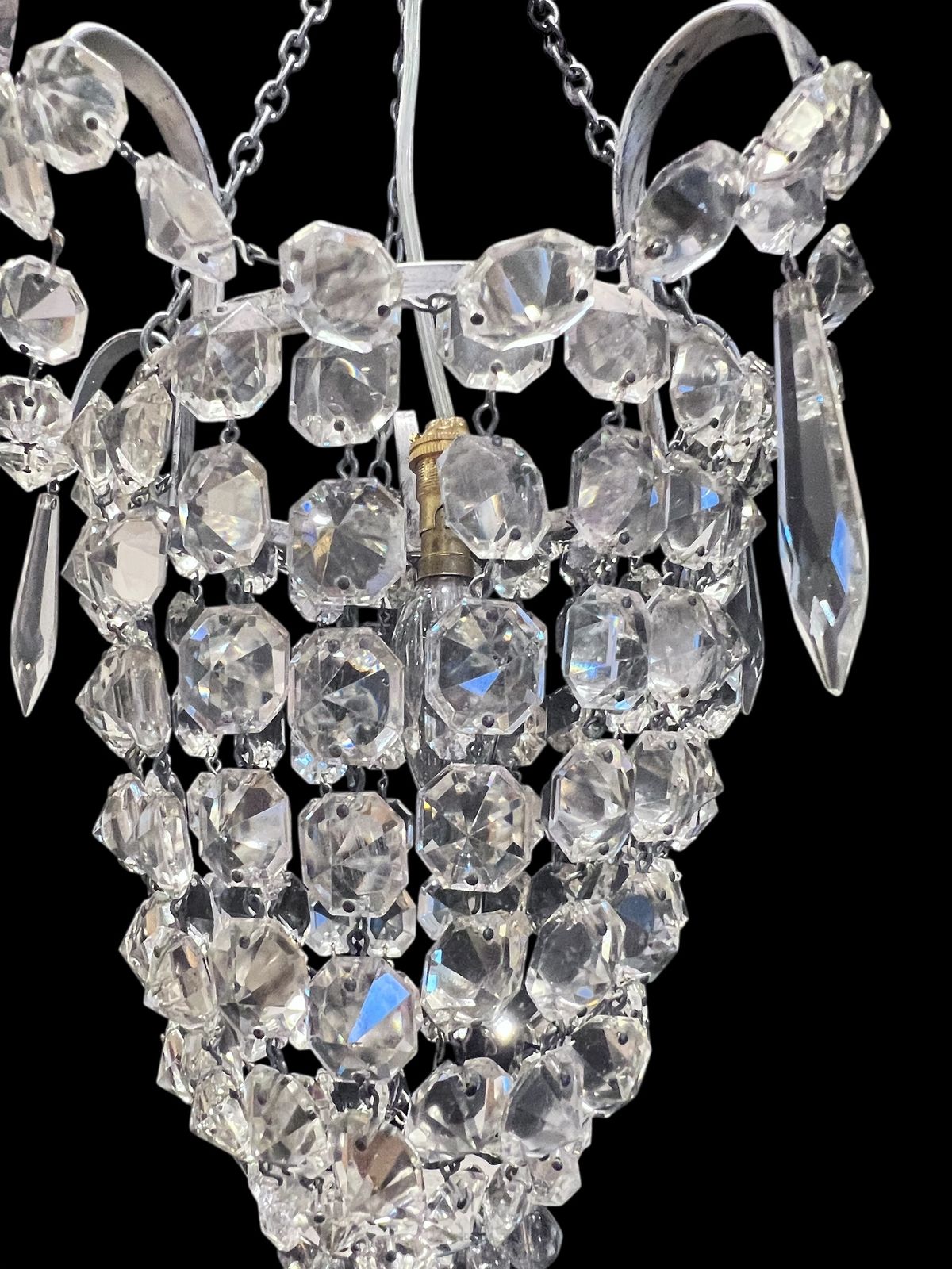 A Pair Of One Light English Antiqe Silver Bag Chandeliers photo furniture