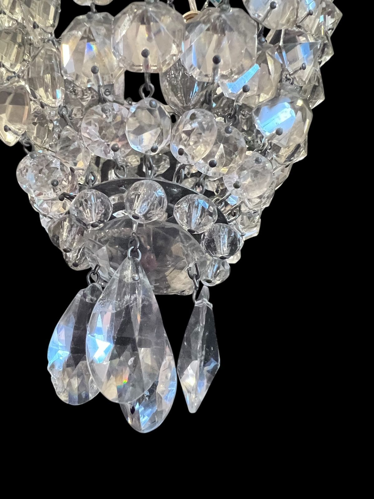 A Pair Of One Light English Antiqe Silver Bag Chandeliers photo for sale