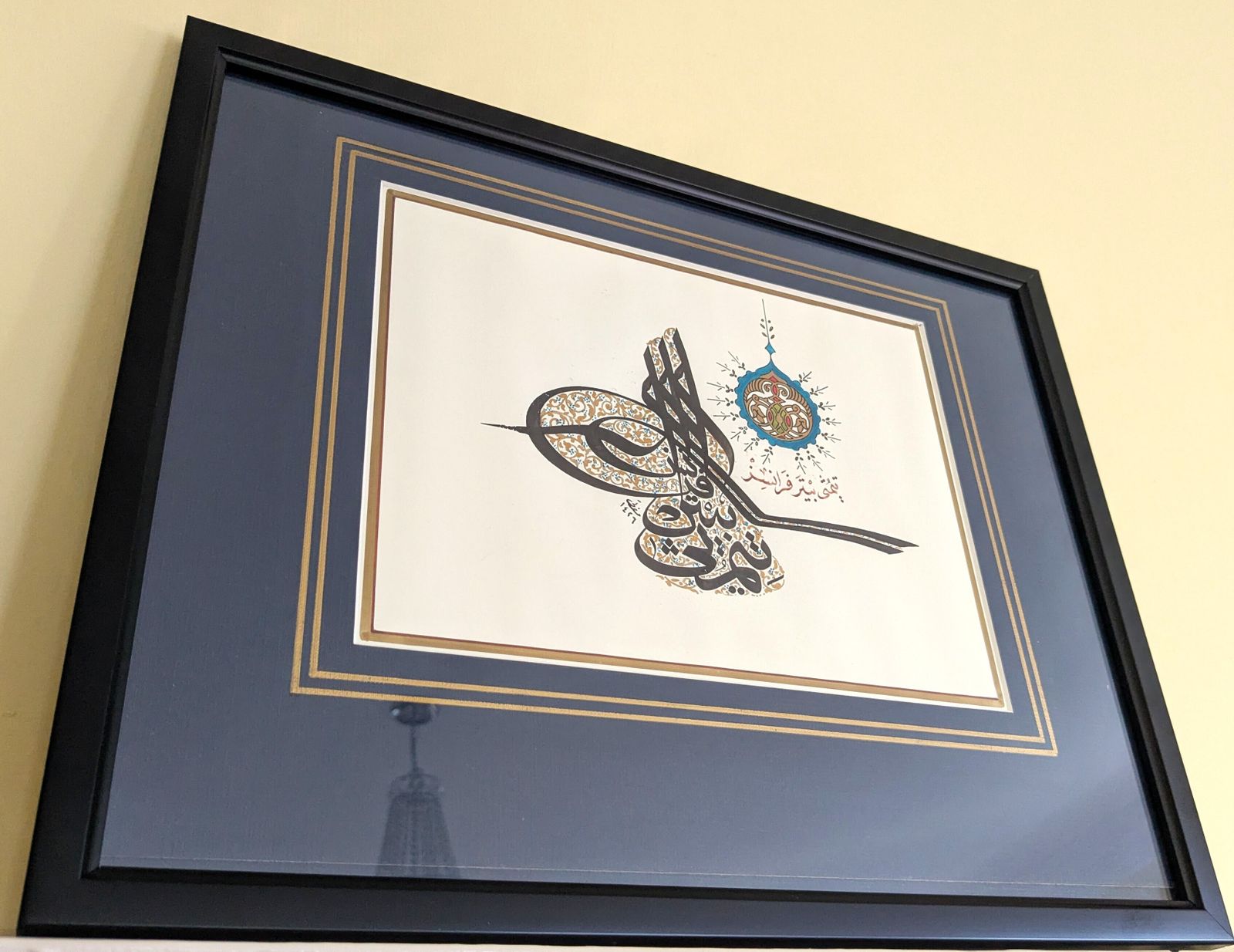 Vintage Turkish Framed & Illuminated Painting Of Sultan's Tughra Calligraphy photo buy