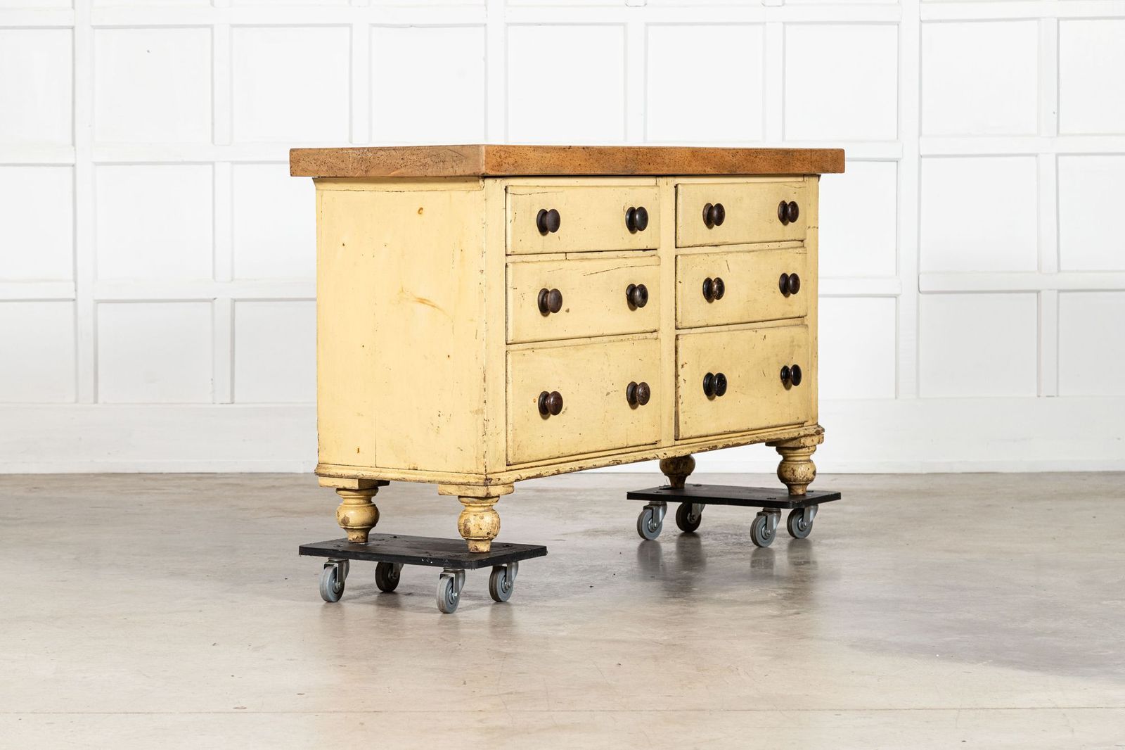 English 19thc Elm Top Pine Dresser Base Drawers photo for sale