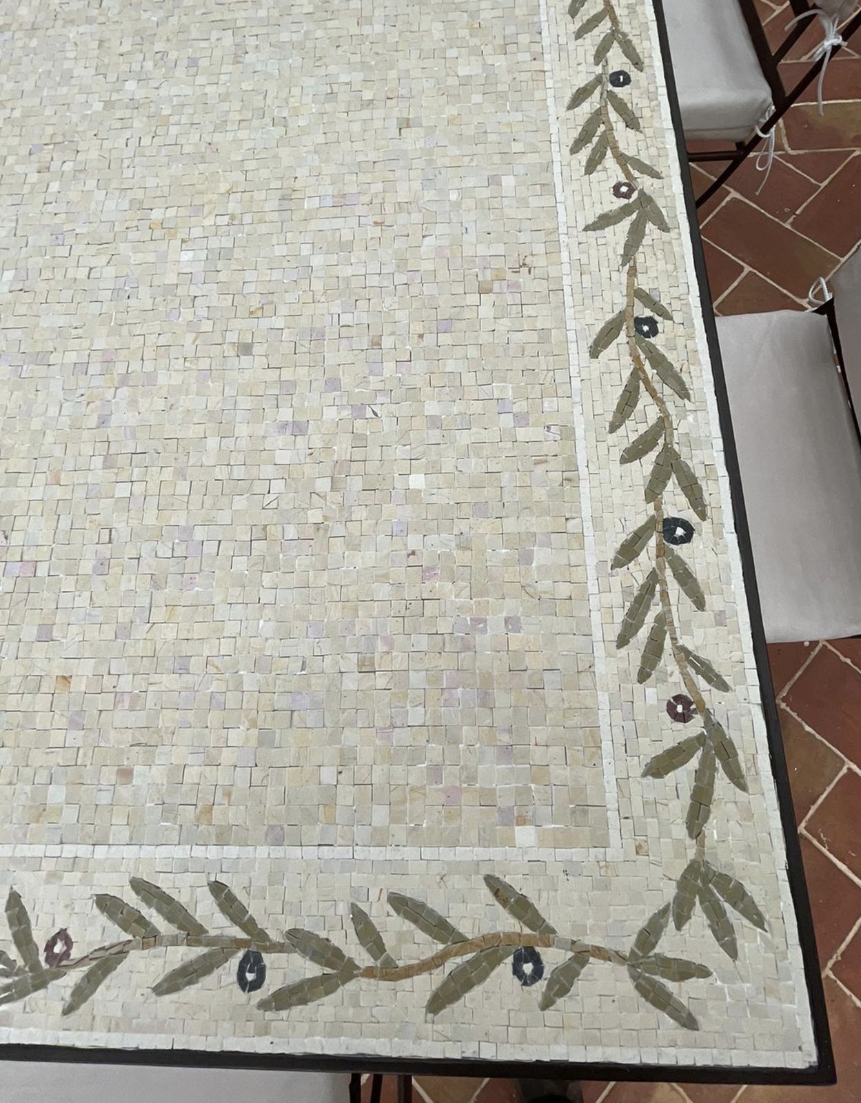 Tavole Calde 200cm Handmade Roman Stone Mosaic Tiled Table   Olive Design   Solid Anda Iron Base, With 2 Products Old Stock Unused & New photo vintage
