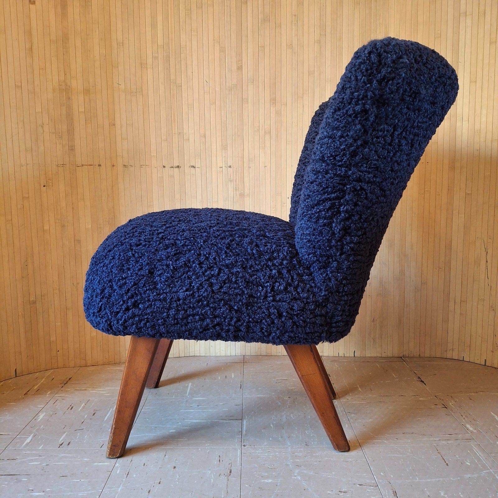 photo furniture Fab Vintage Mid Century German Bartholomew Cocktail Chair Navy Ink Blue Faux Fur