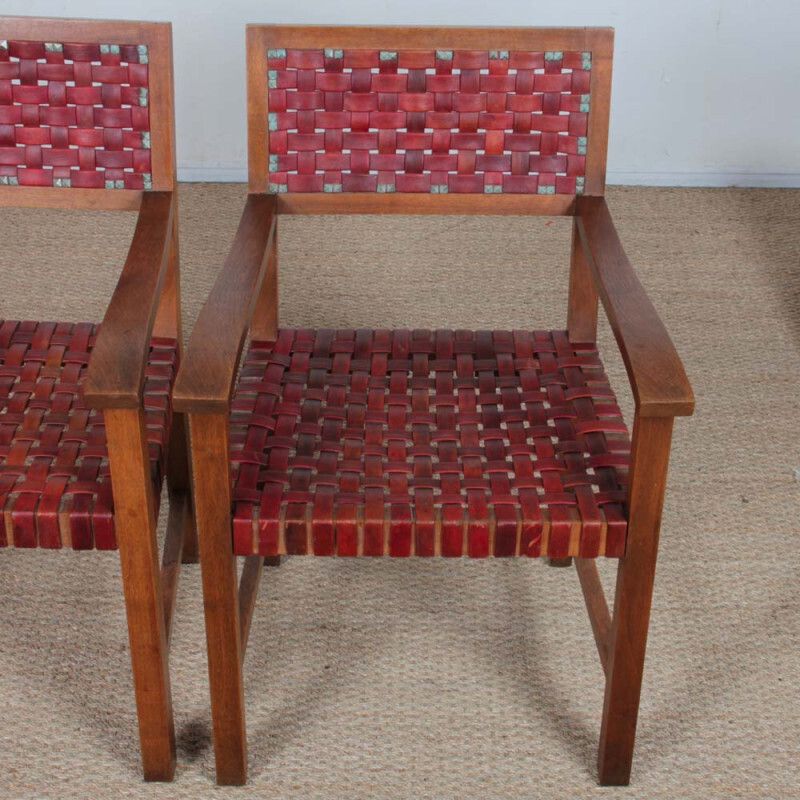 Pair Of 1950s Bridges Armchairs In Wood And Leather photo 1539.0
