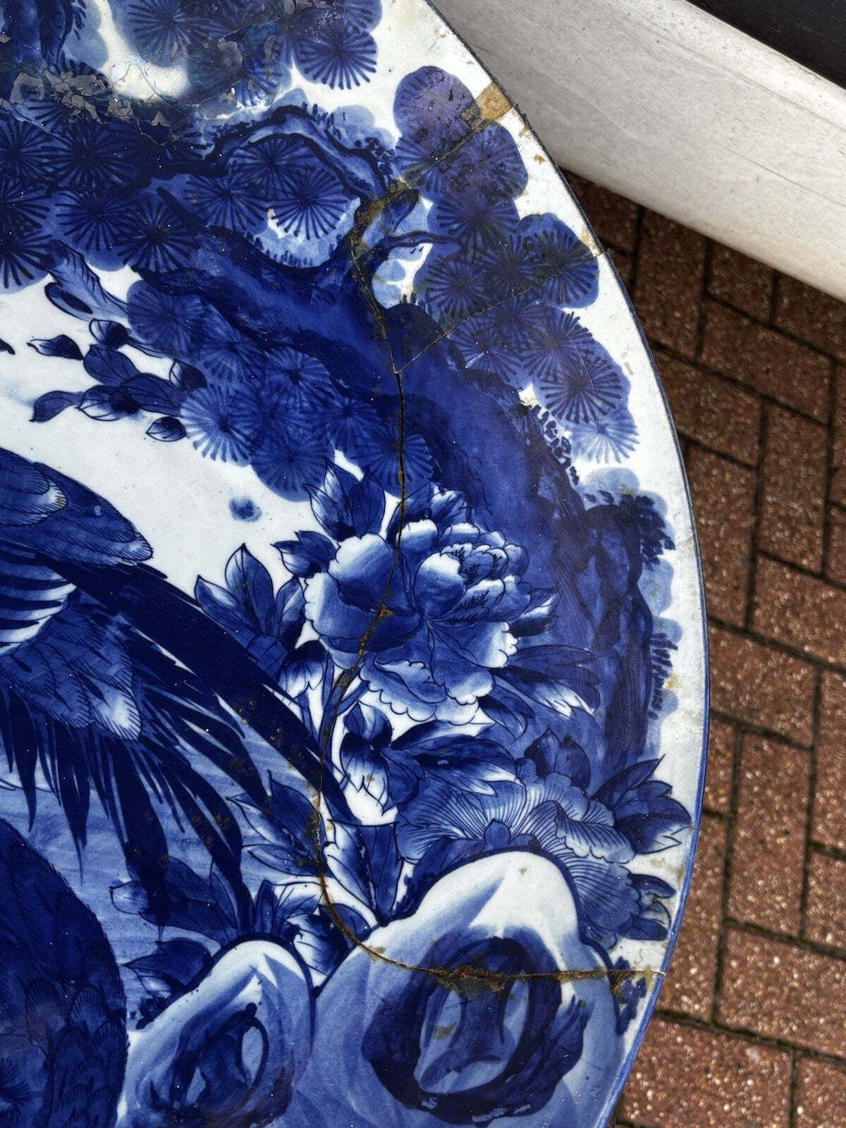 Very Large Antique Japanese Imari Blue And White Hand Painted Charger Plate photo vintage