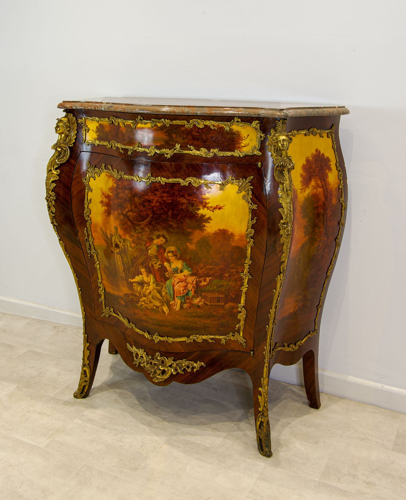 Fine French Vernis Martin Bombe Cabinet With Ormolu Mounts & Marble Top, C.1900 photo furniture