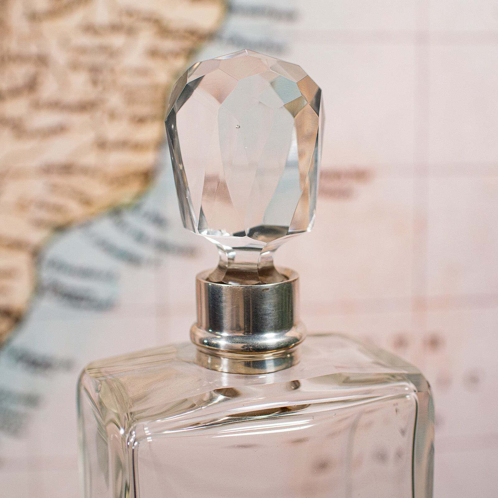 Antique Whiskey Decanter, English Glass Scotch Bottle, Silver Collar, Hallmarked photo buy