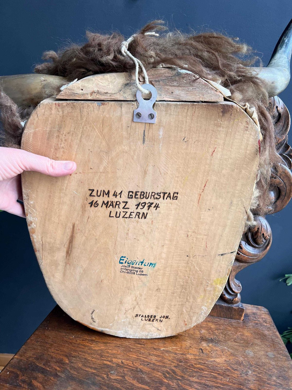 Vintage Folk Art Wall Mask, Switzerland photo vinterior