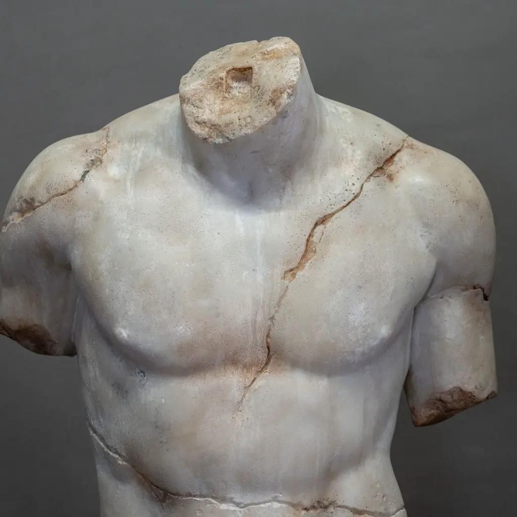 Greek Torso Sculpture In Resin, Marble Finish, Antique Greek Style photo for sale