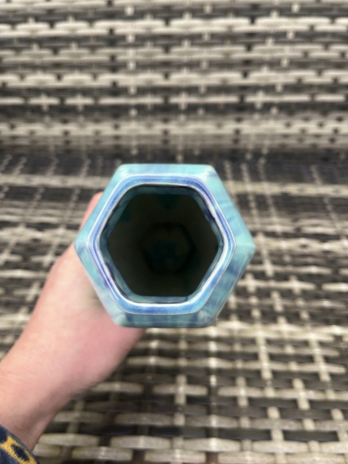 photo furniture Rare Antique Art Deco James Plant & Son Mottled Turquoise Blue Drip Glaze Vase