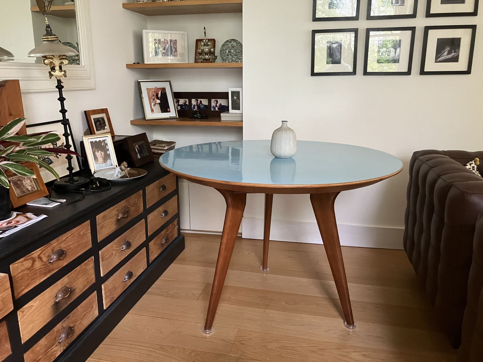 Round Table, Beautiful Wood With Amazing Blue Top. Italian Made