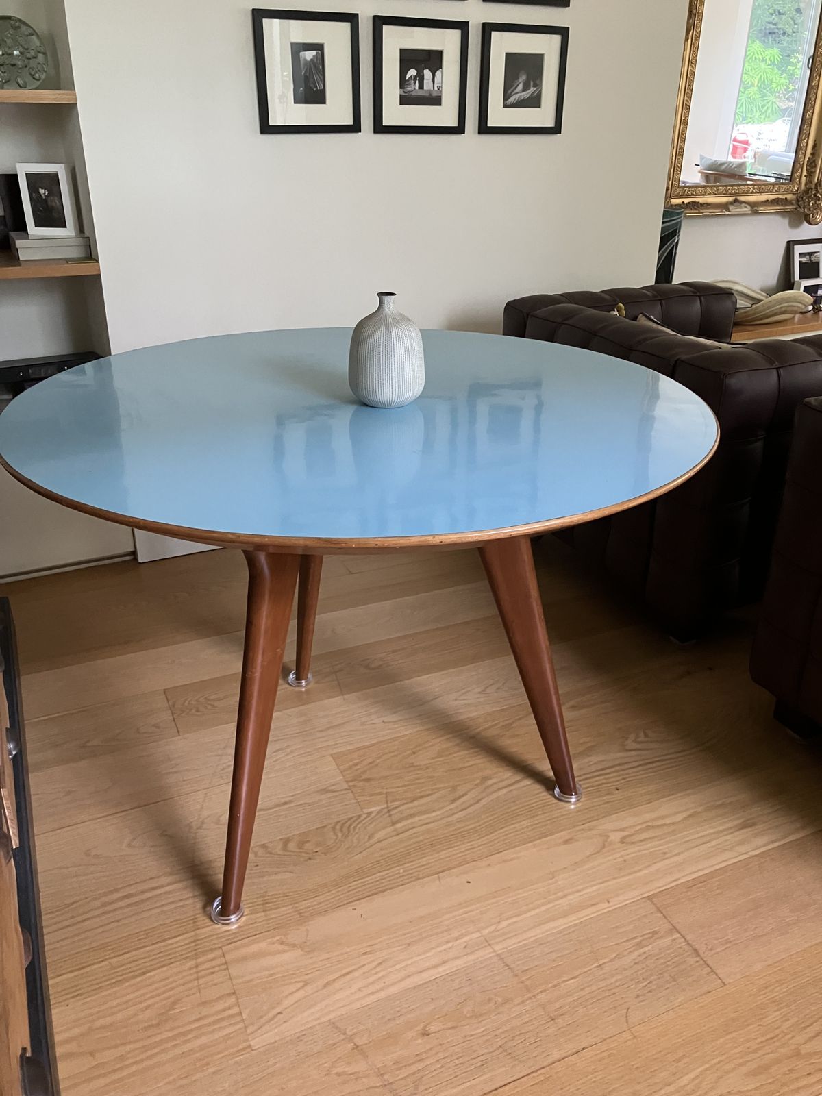 Round Table, Beautiful Wood With Amazing Blue Top. Italian Made photo furniture