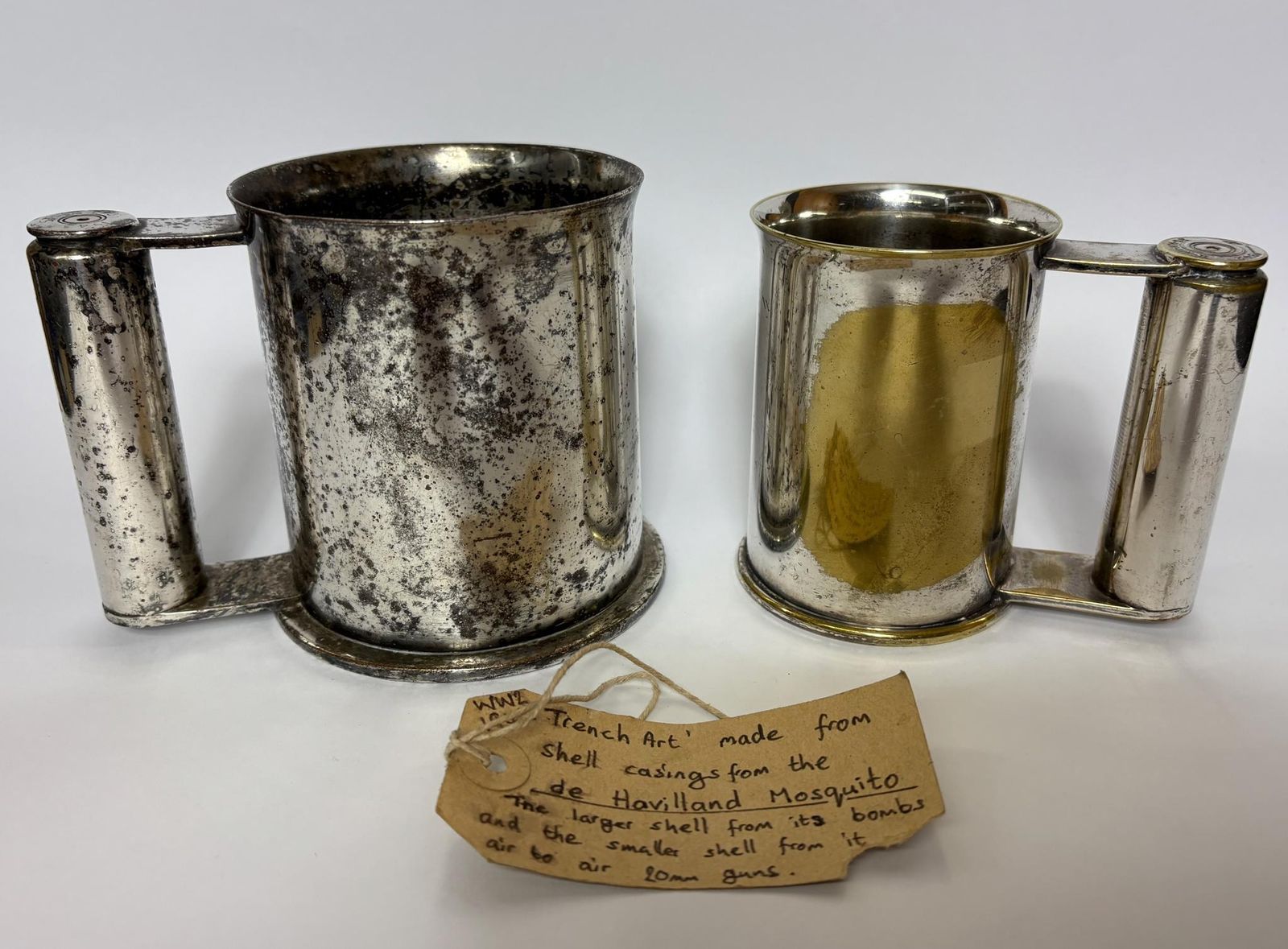 Pair Of Ww2 Trench Art Tankards From British Shell Casings, C.1943