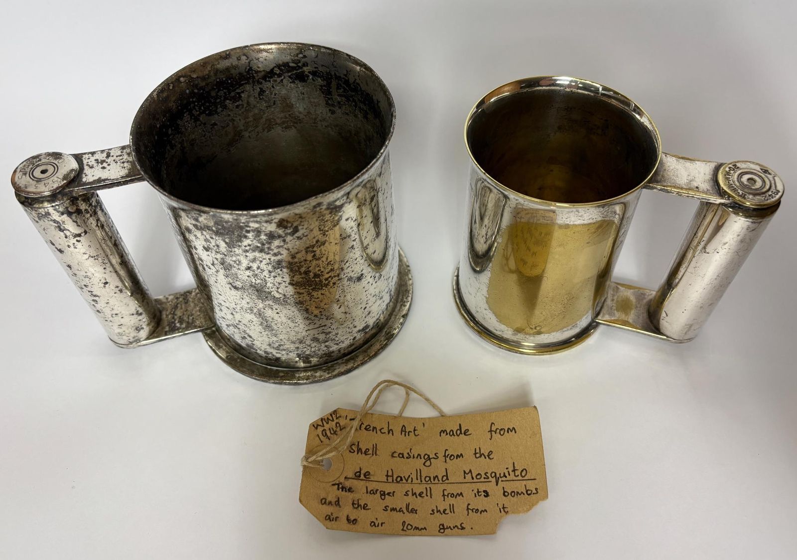 Pair Of Ww2 Trench Art Tankards From British Shell Casings, C.1943 photo furniture